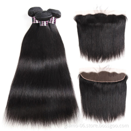 Annione human hair bundle with closure frontal virgin straight human hair bundles with lace frontal closure